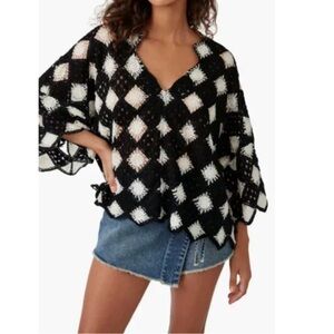 Free People Black and White Crochet Blouse